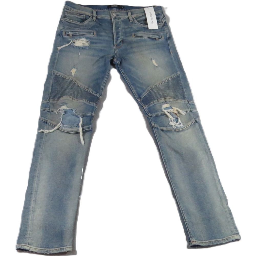 Hudson‎ Blinder Biker Jeans Men 36x32 Distressed Blue Denim Moto Ribbed Slim Fit